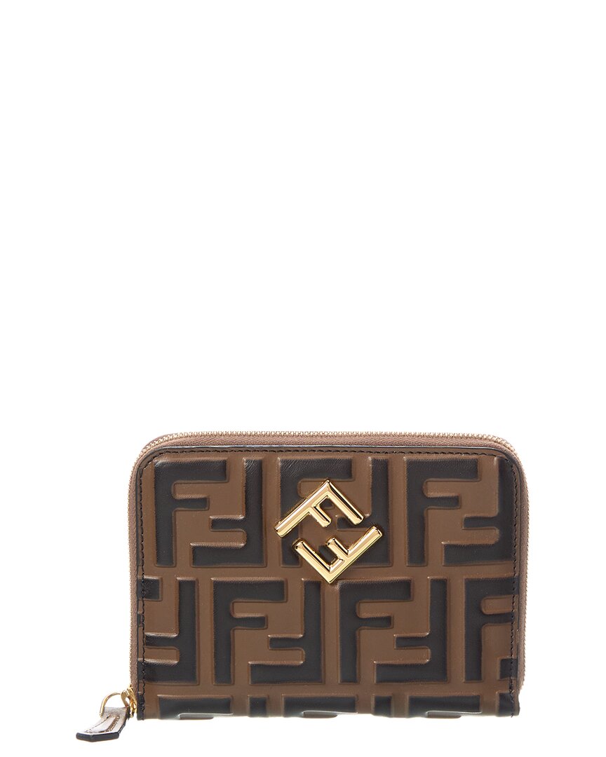 Fendi Ff Diamonds Leather Zip Around Medium Wallet ONE SIZE Brown Multi