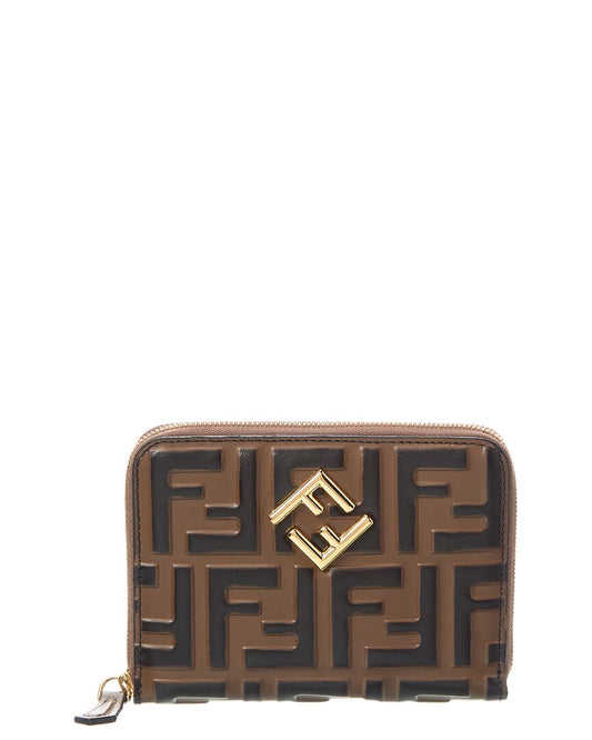 Fendi Ff Diamonds Leather Zip Around Medium Wallet ONE SIZE Brown Multi