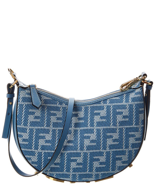 Fendi Fendigraphy Mini Ff Jacquard & Leather Hobo Bag ONE SIZE Blue
