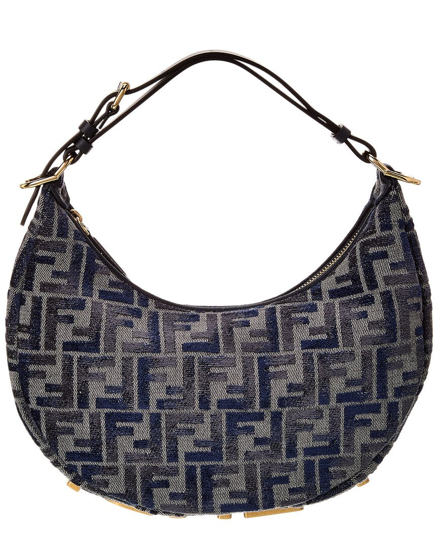 Fendi Fendigraphy Small Ff Chenille & Leather Hobo Bag ONE SIZE Blue