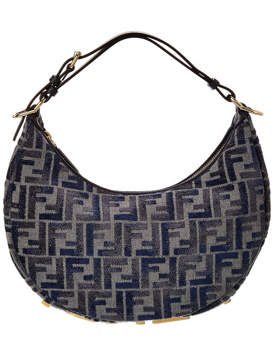 Fendi Fendigraphy Small Ff Chenille & Leather Hobo Bag ONE SIZE Blue