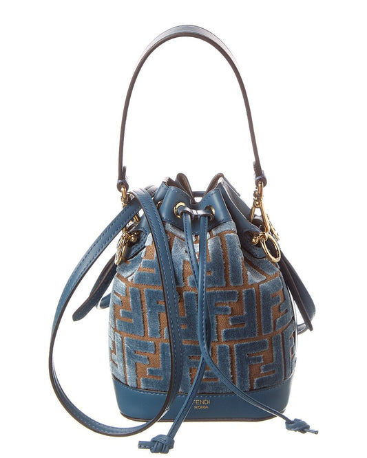 Fendi Mon Tresor Mini Ff Velvet & Leather Bucket Bag ONE SIZE Blue