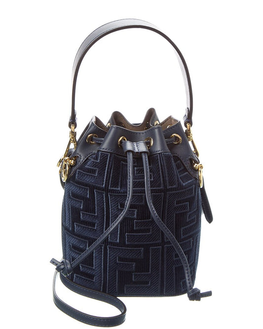 Fendi Mon Tresor Mini Ff Corduroy & Leather Bucket Bag ONE SIZE Blue