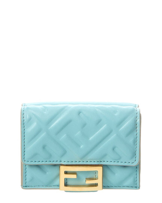 Fendi Baguette Ff Micro Trifold Leather Wallet ONE SIZE Blue