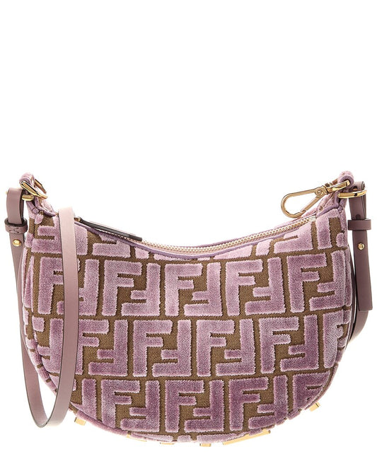 Fendi Fendigraphy Mini Ff Jacquard Velvet & Leather Hobo Bag ONE SIZE Pink