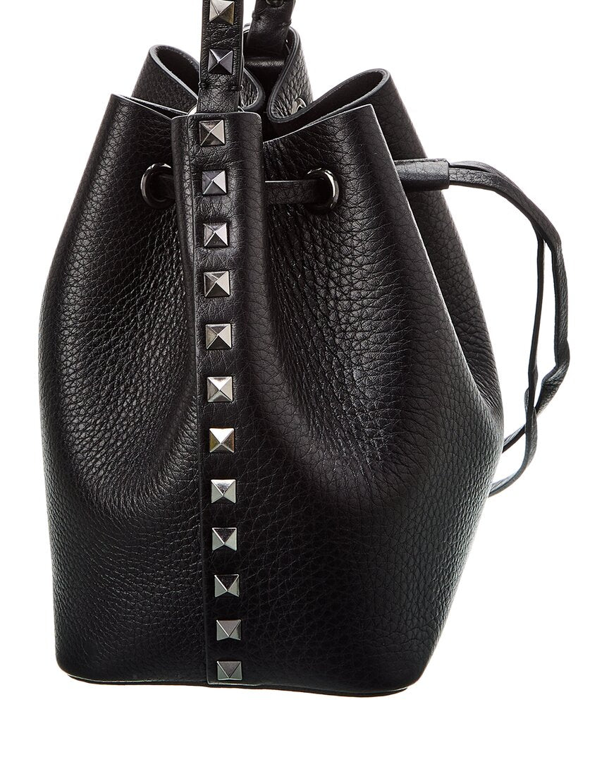 Valentino Rockstud Grainy Leather Bucket Bag