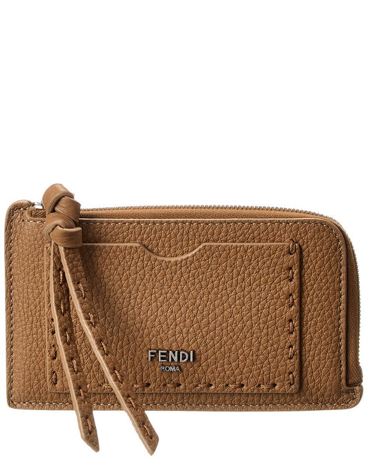 Fendi Ff Diamonds Leather Card Holder ONE SIZE Brown Multi