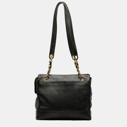 Chanel Black Caviar Leather Triple CC Tote Bag