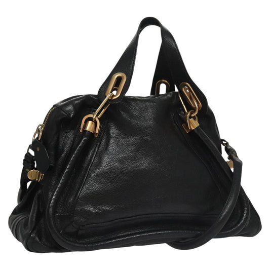 Chloe Paraty Hand Bag Leather 2way Black Gold 111441