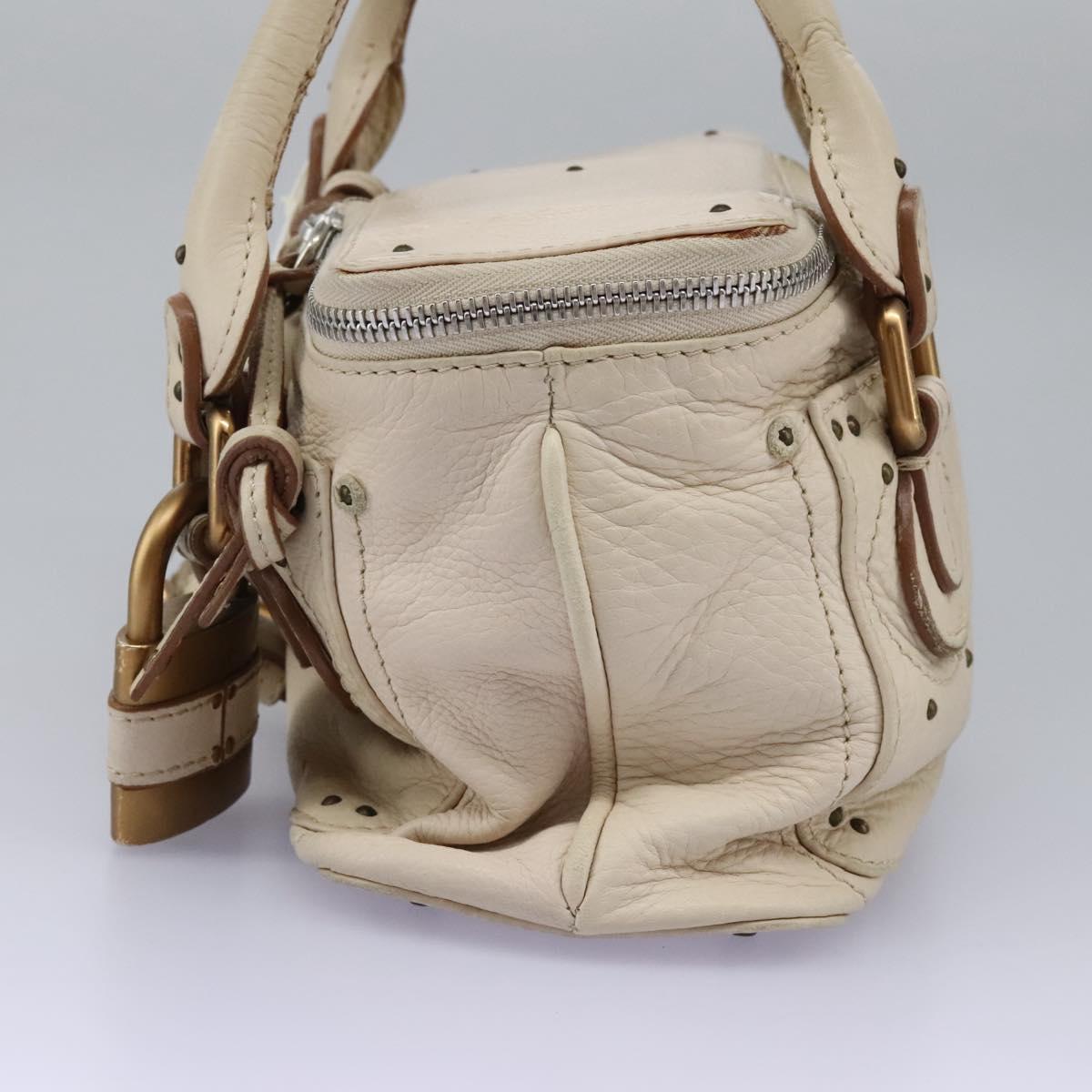 Chloe Paddington Hand Bag Leather Beige Silver 111498