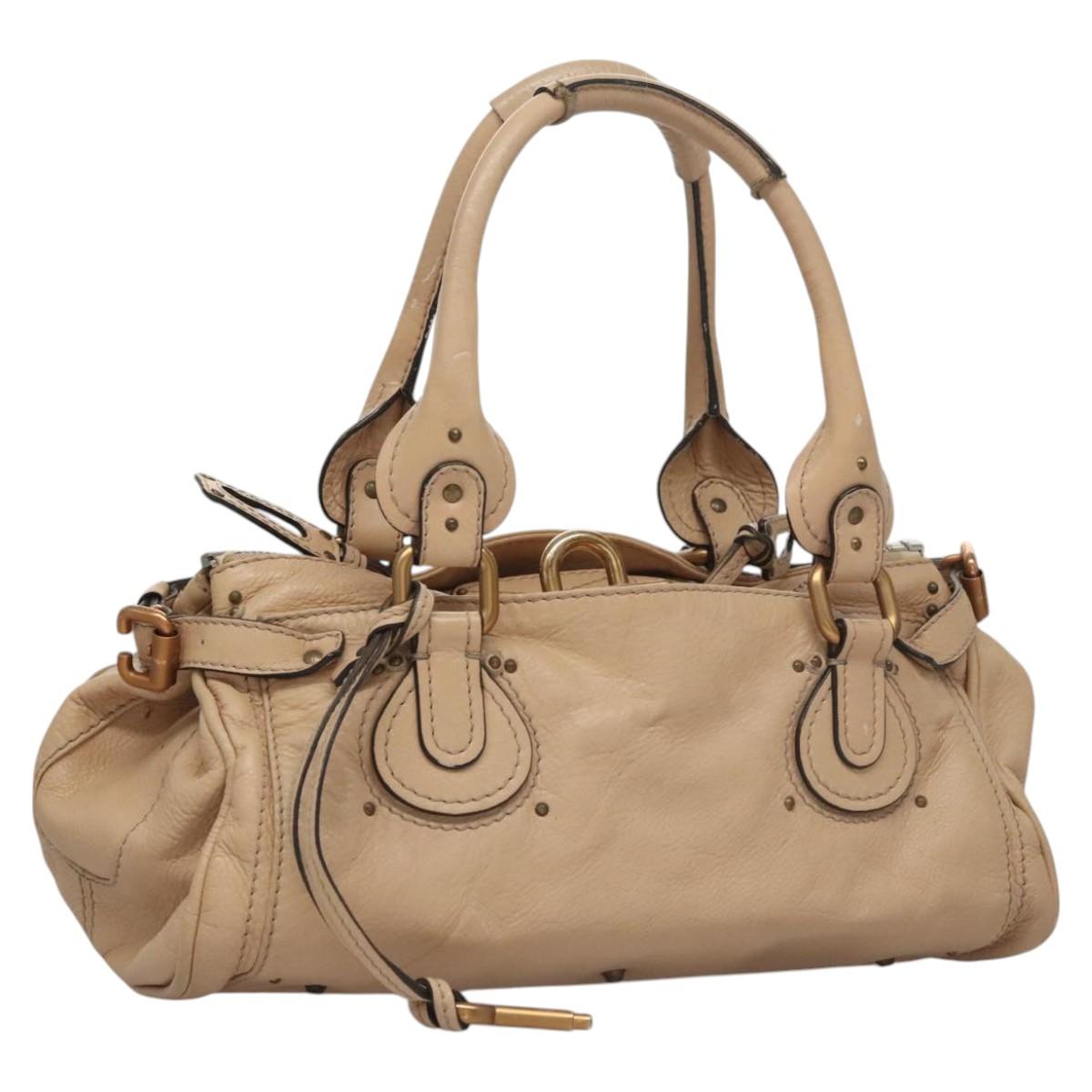 Chloe Paddington Hand Bag Leather Beige Silver gold 113238