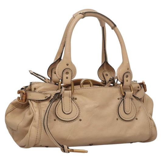 Chloe Paddington Hand Bag Leather Beige Silver gold 113238