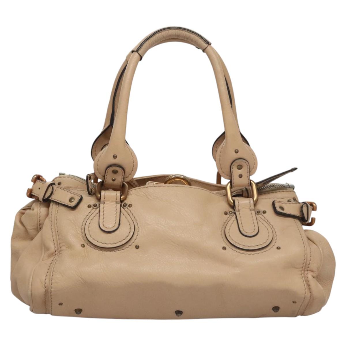 Chloe Paddington Hand Bag Leather Beige Silver gold 113238