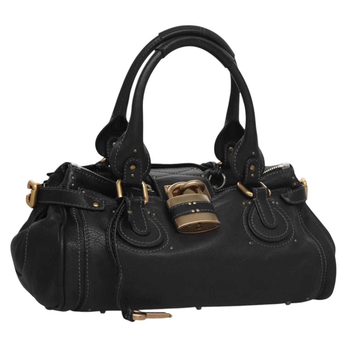 Chloe Paddington Hand Bag Leather Black Gold Silver 113733