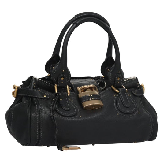 Chloe Paddington Hand Bag Leather Black Gold Silver 113733