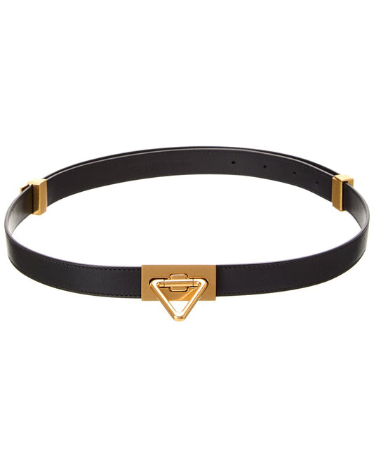 Bottega Veneta Triangle Buckle Leather Belt Black