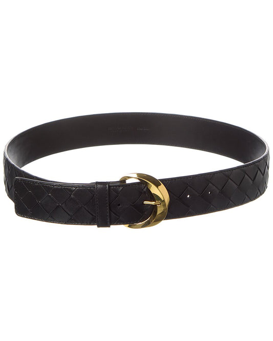 Bottega Veneta Essential Twist Intrecciato Leather Belt Black