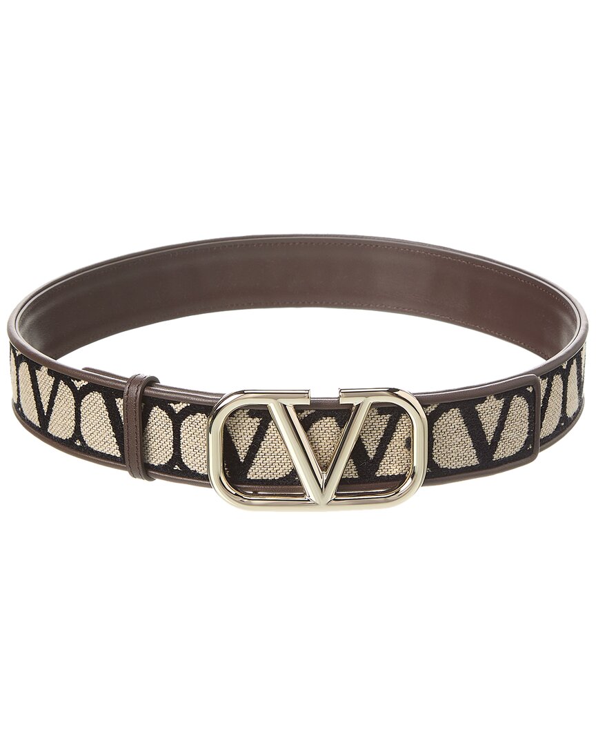 Valentino Vlogo 40Mm Toile Iconographe Canvas & Leather Belt Brown Multi