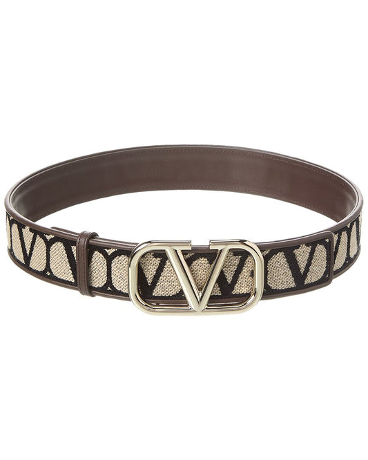 Valentino Vlogo 40Mm Toile Iconographe Canvas & Leather Belt Brown Multi