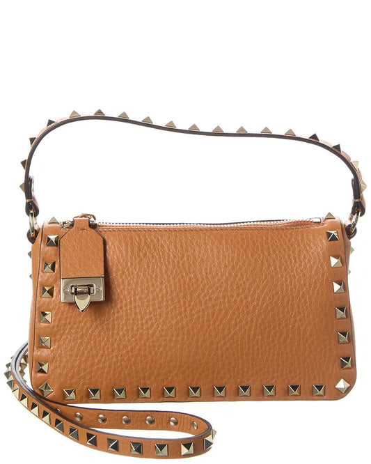 Valentino Rockstud Small Grainy Leather Crossbody ONE SIZE Beige