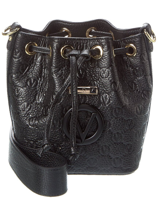 Valentino By Mario Valentino Jules Dollaro Monogram Leather Bucket Bag ONE SIZE Black