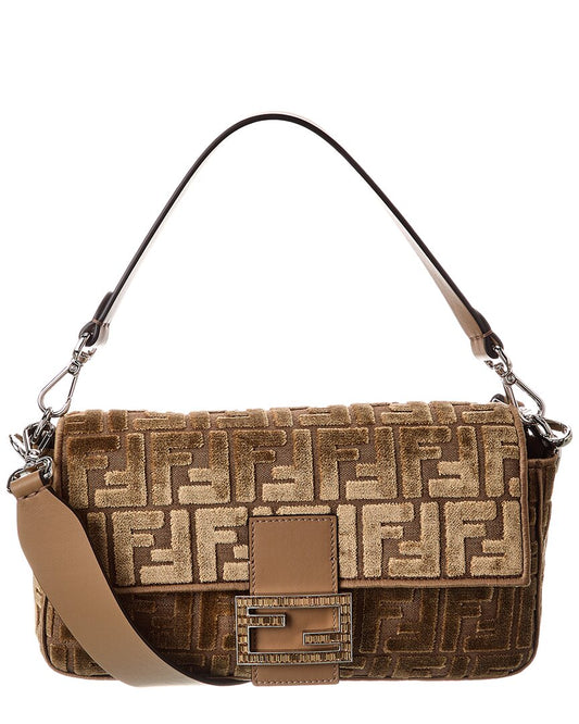 Fendi Baguette Ff Jacquard Velvet & Leather Shoulder Bag ONE SIZE Brown Multi