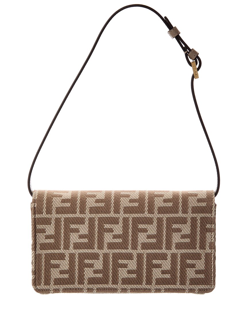 Fendi Baguette Ff Denim Jacquard & Leather Wallet On Chain