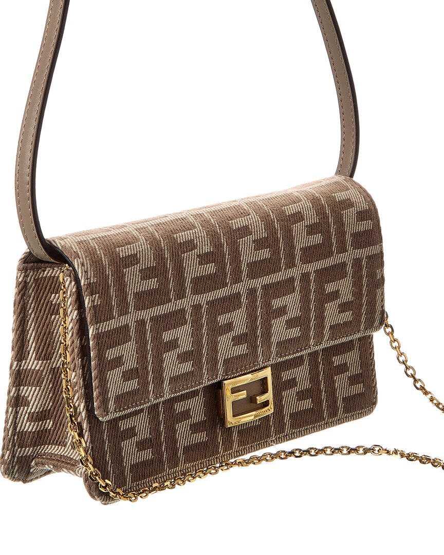 Fendi Baguette Ff Denim Jacquard & Leather Wallet On Chain