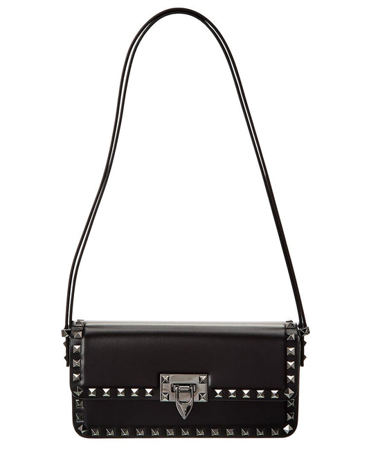 Valentino Rockstud23 East-West Leather Hobo Bag ONE SIZE Black