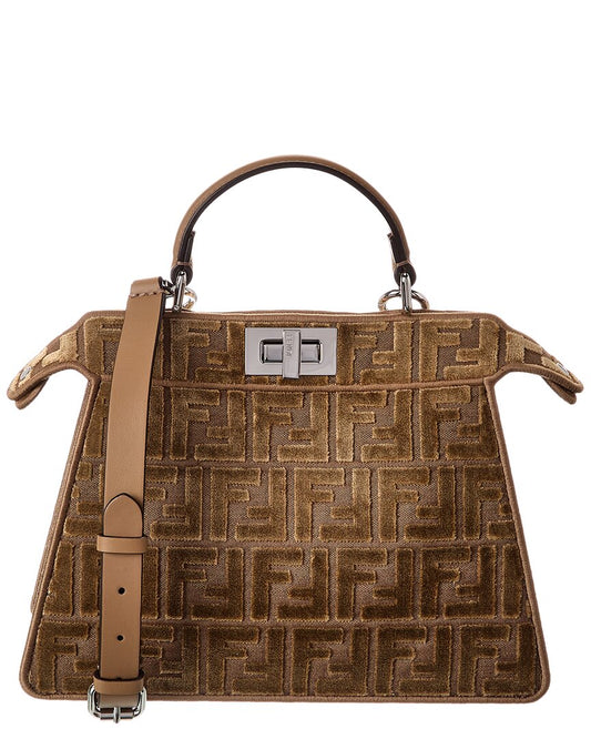 Fendi Peekaboo Iseeyou Small Ff Jacquard Velvet & Leather Satchel ONE SIZE Brown Multi