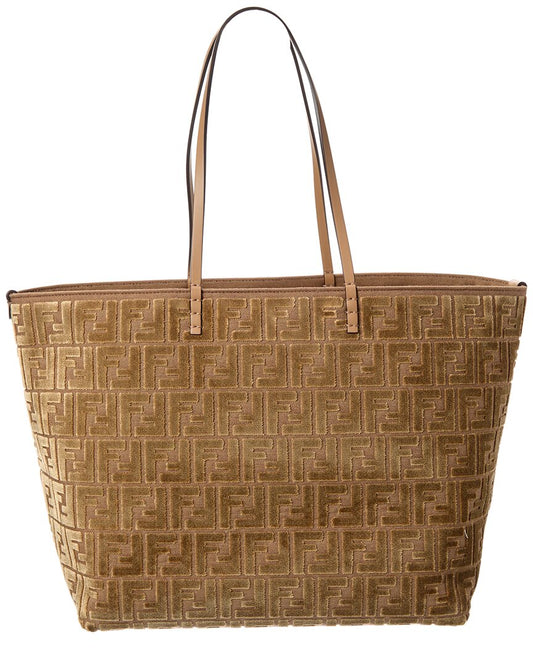 Fendi Roll Large Ff Jacquard Velvet & Leather Tote ONE SIZE Brown Multi