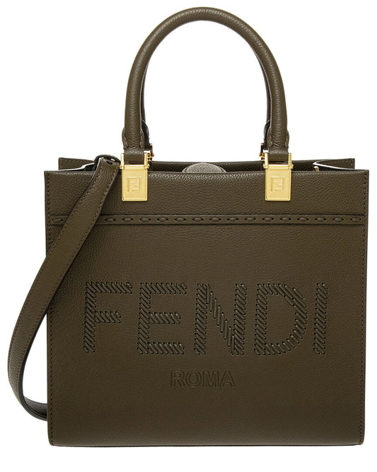 Fendi Sunshine Small Leather Tote ONE SIZE Green