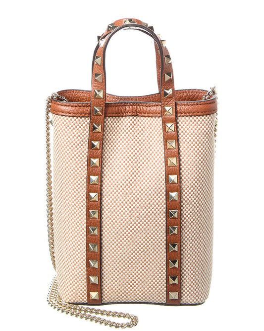 Valentino Rockstud Canvas & Leather Tote ONE SIZE Brown Multi