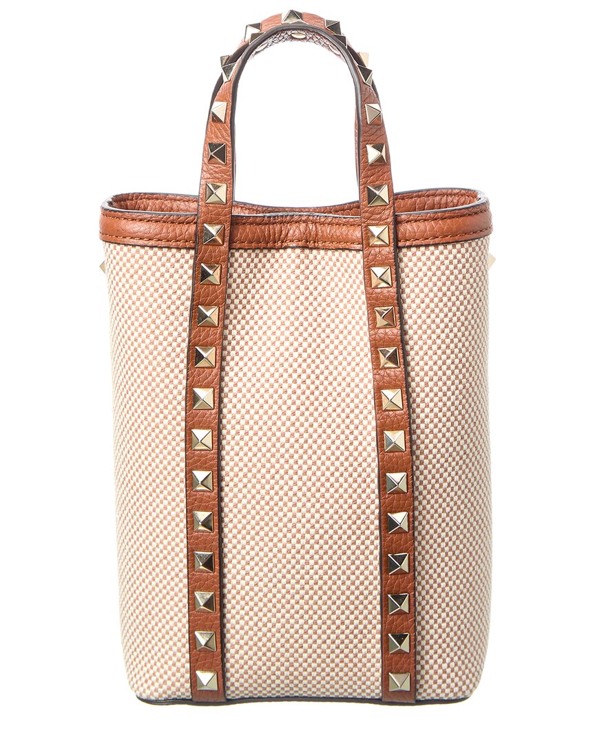 Valentino Rockstud Canvas & Leather Tote