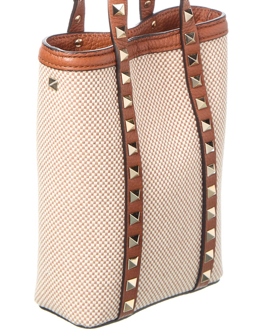 Valentino Rockstud Canvas & Leather Tote
