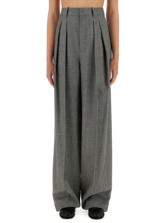 Saint Laurent Women Wide-Leg Pants In Wool Chiné