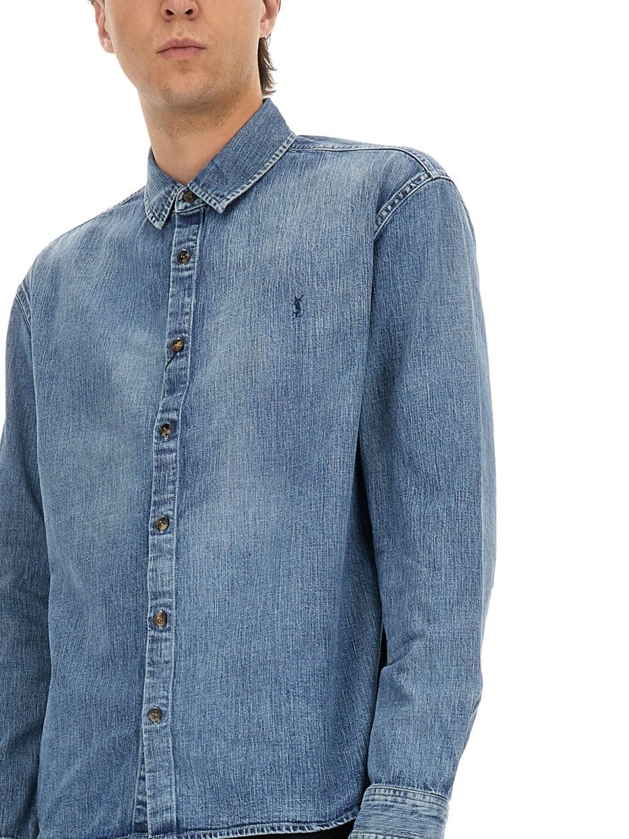 Saint Laurent Men Denim "Cassandre" Shirt