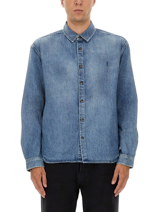 Saint Laurent Men Denim "Cassandre" Shirt