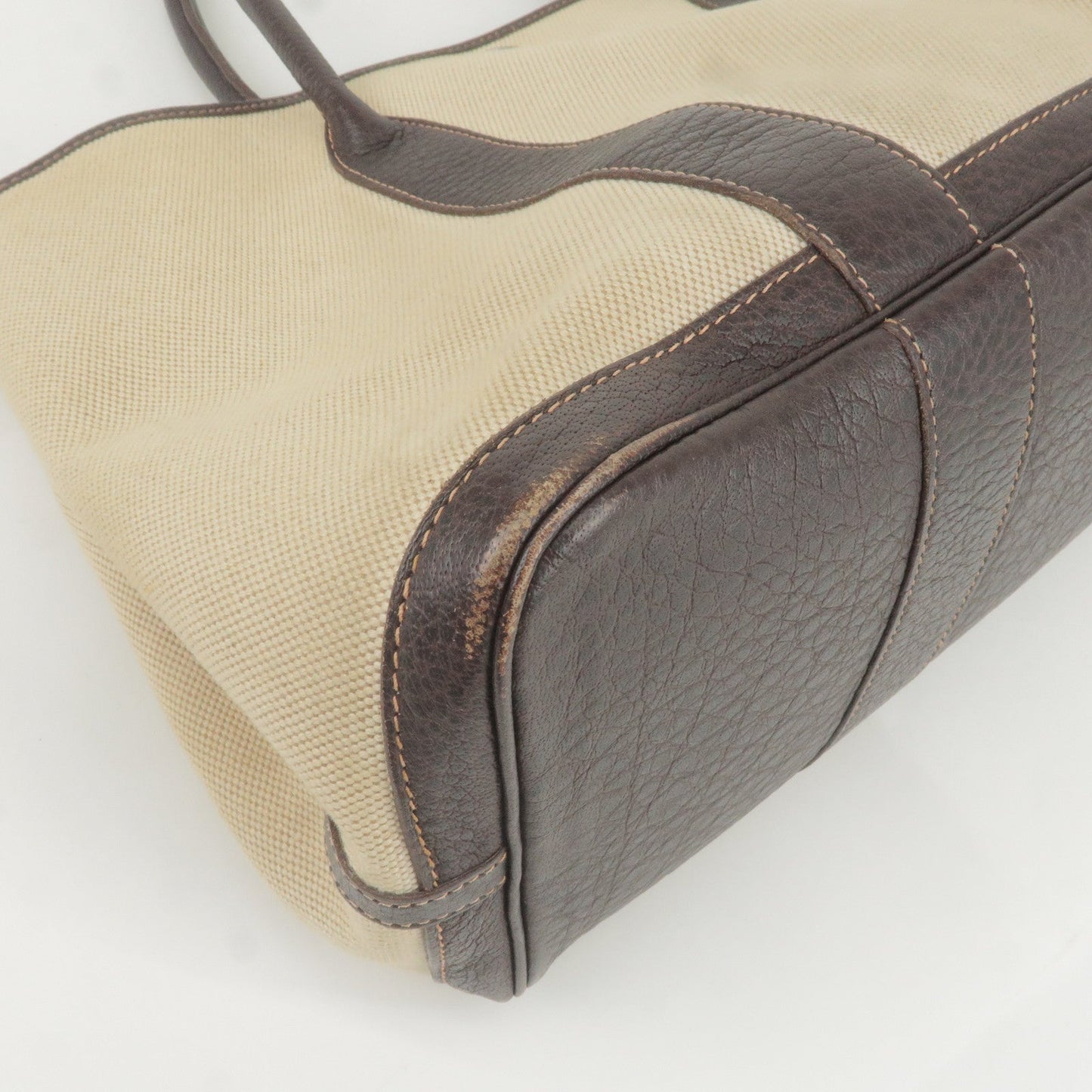 HERMES Canvas Leather Garden Party PM Tote Bag Beige G Stamp