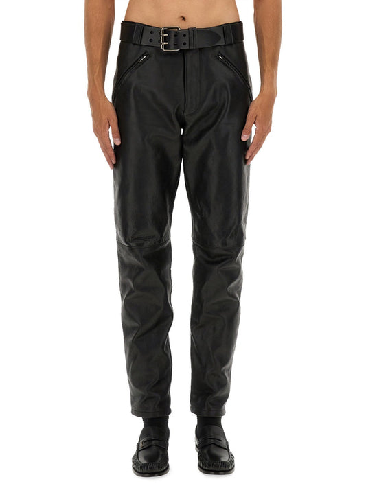 Saint Laurent Men Leather Pants With Belt