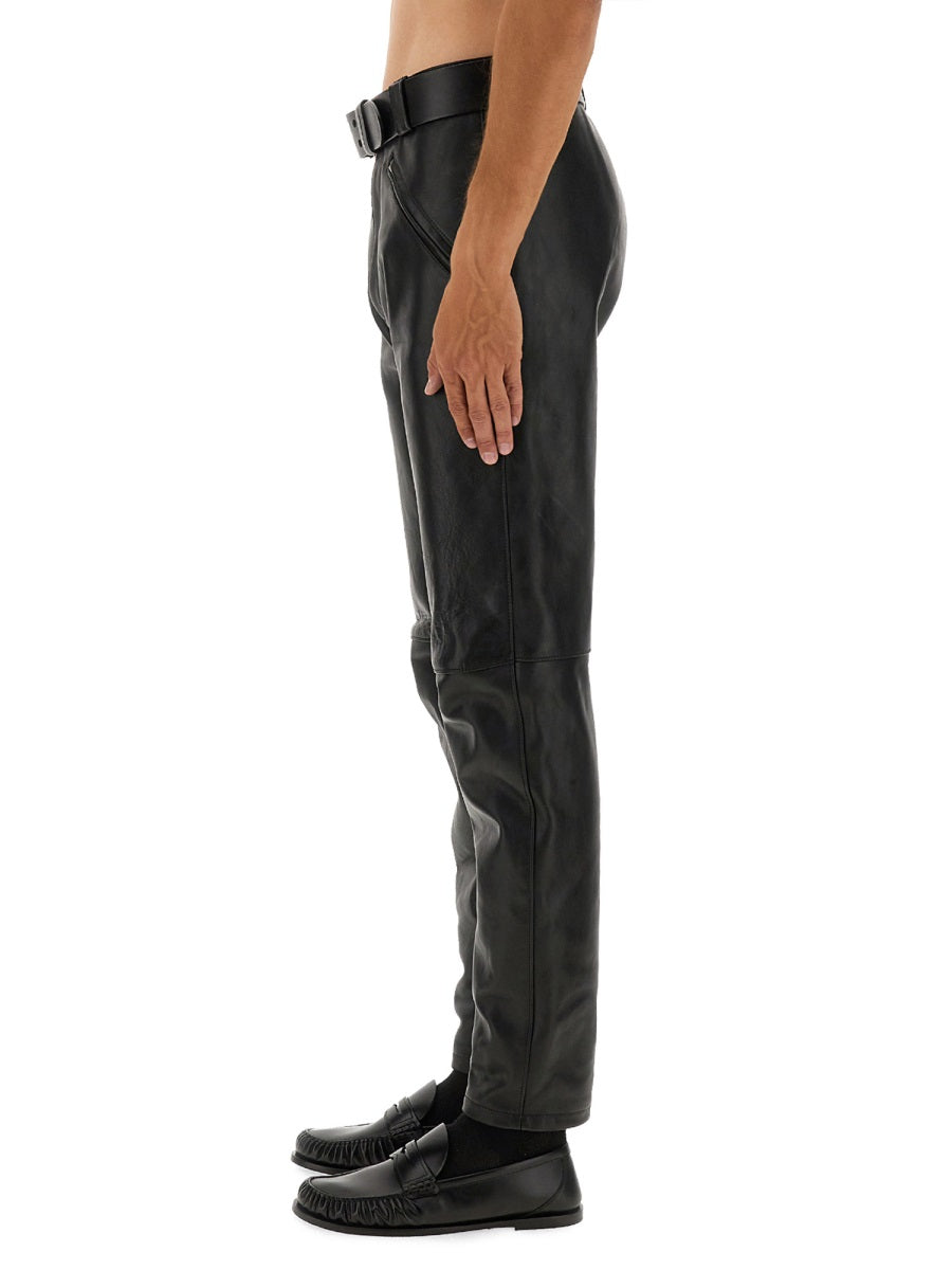 Saint Laurent Men Leather Pants With Belt