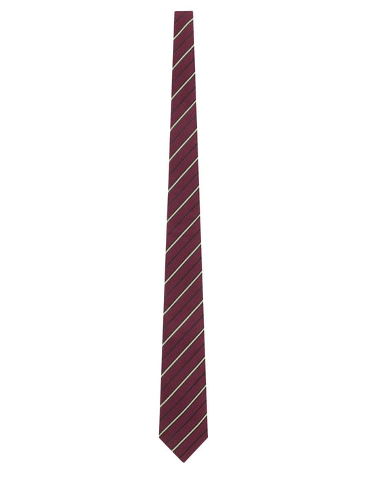 Saint Laurent Men Silk And Wool Striped Wide Tie