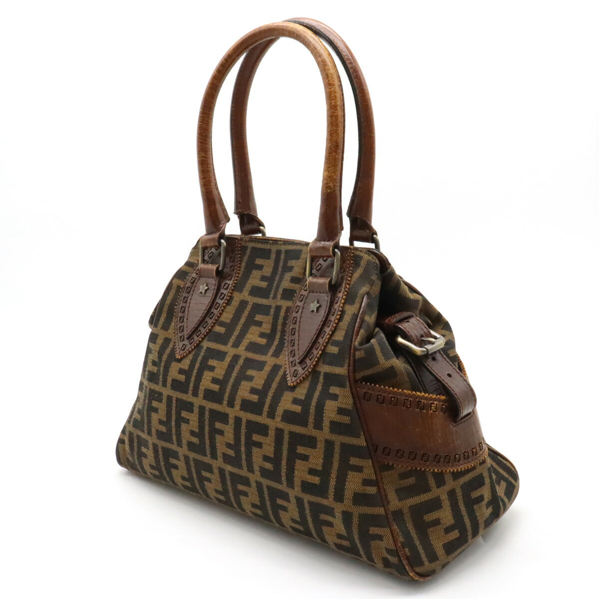 Fendi Zucca Etnico Nylon Canvas Leather Handbag