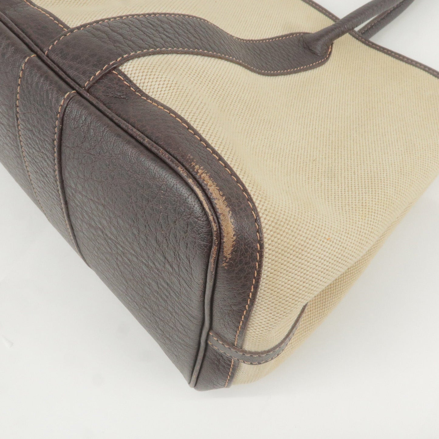HERMES Canvas Leather Garden Party PM Tote Bag Beige G Stamp