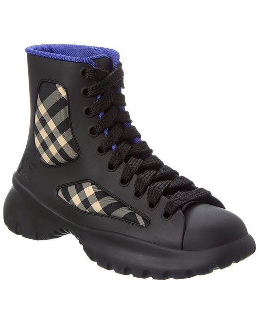 Burberry Boulder Lace-Up Rubber & Canvas Boot Black