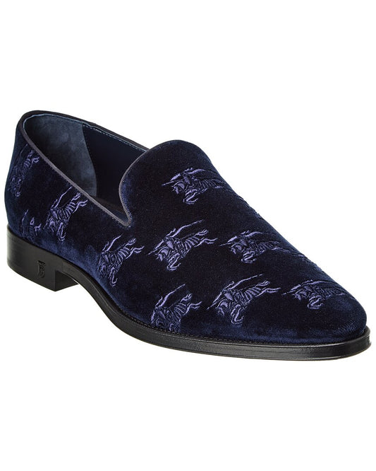 Burberry Ekd Embroidered Velvet Loafer Blue