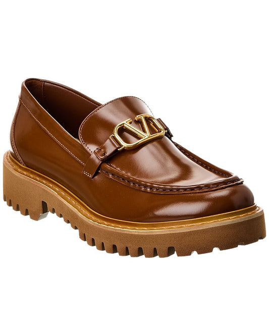 Valentino Vlogo Signature Leather Loafer Brown Multi