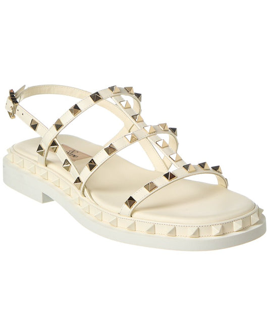 Valentino Rockstud Leather Sandal White