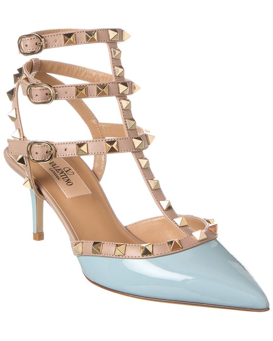 Valentino Rockstud Caged 65 Patent Ankle Strap Pump Blue