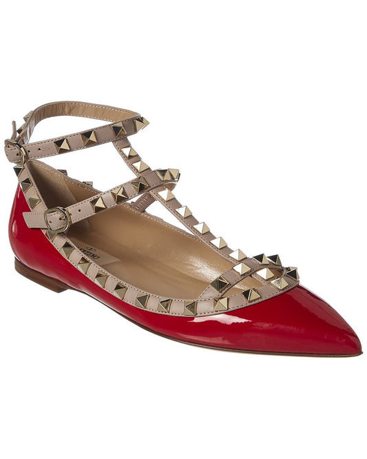 Valentino Rockstud Caged Leather Flat Red